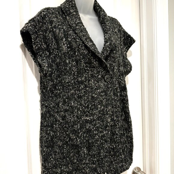 Merona Black with Gary & White Speckled Cable Knit Sleeveless Cardi, Size XL - Picture 5 of 16